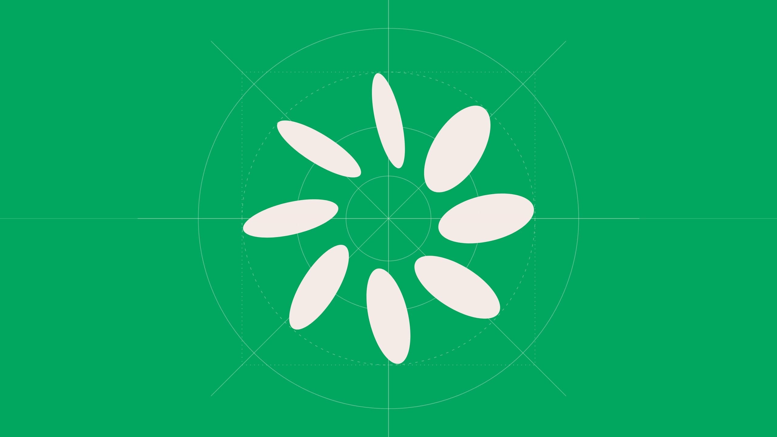 Construction grid of the bloom symbol: eight petals on a radial grid at 45-degree steps.